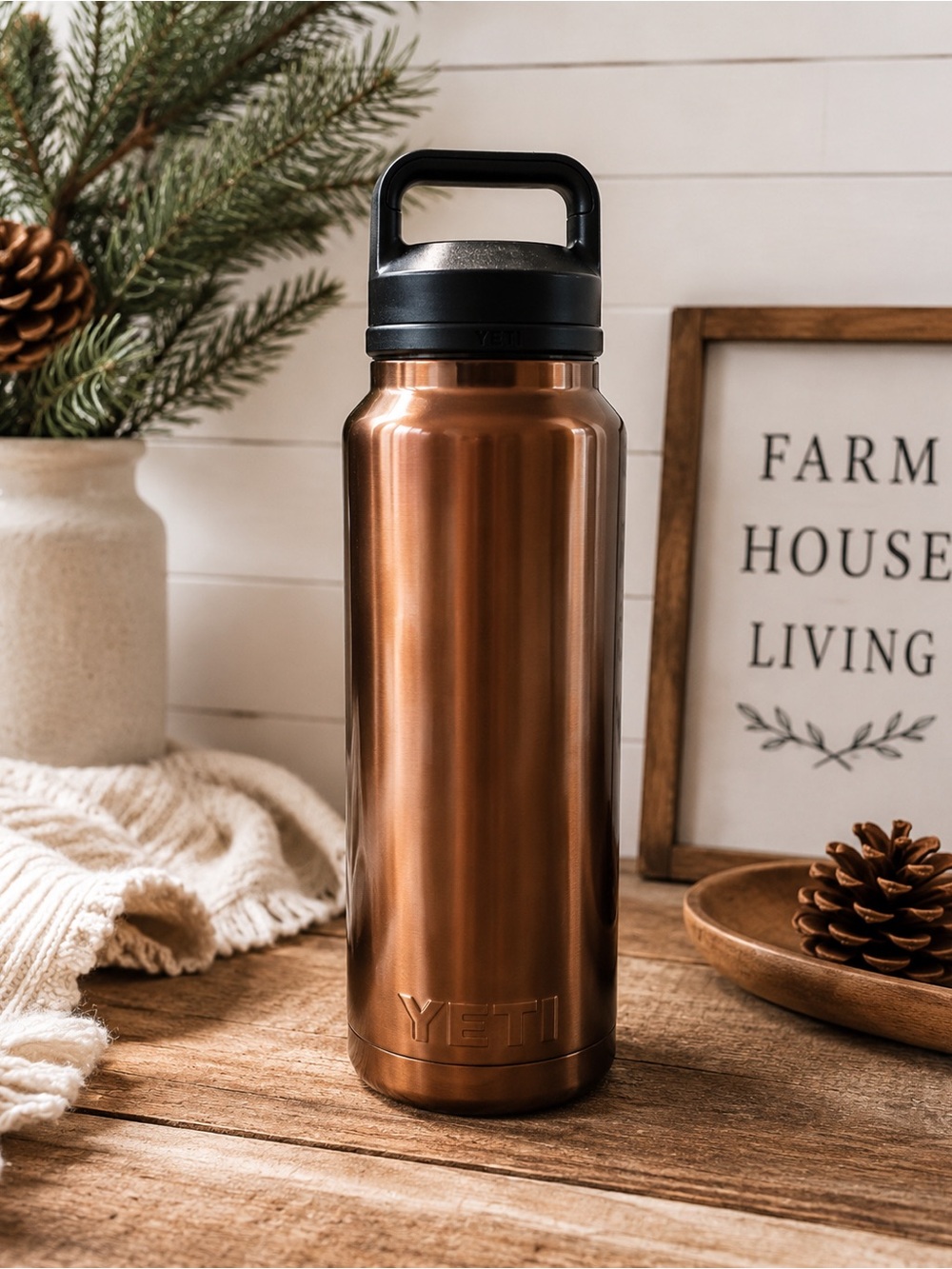 YETI Rambler 36 oz Copper Water Bottle Chug Cap Handle Lid